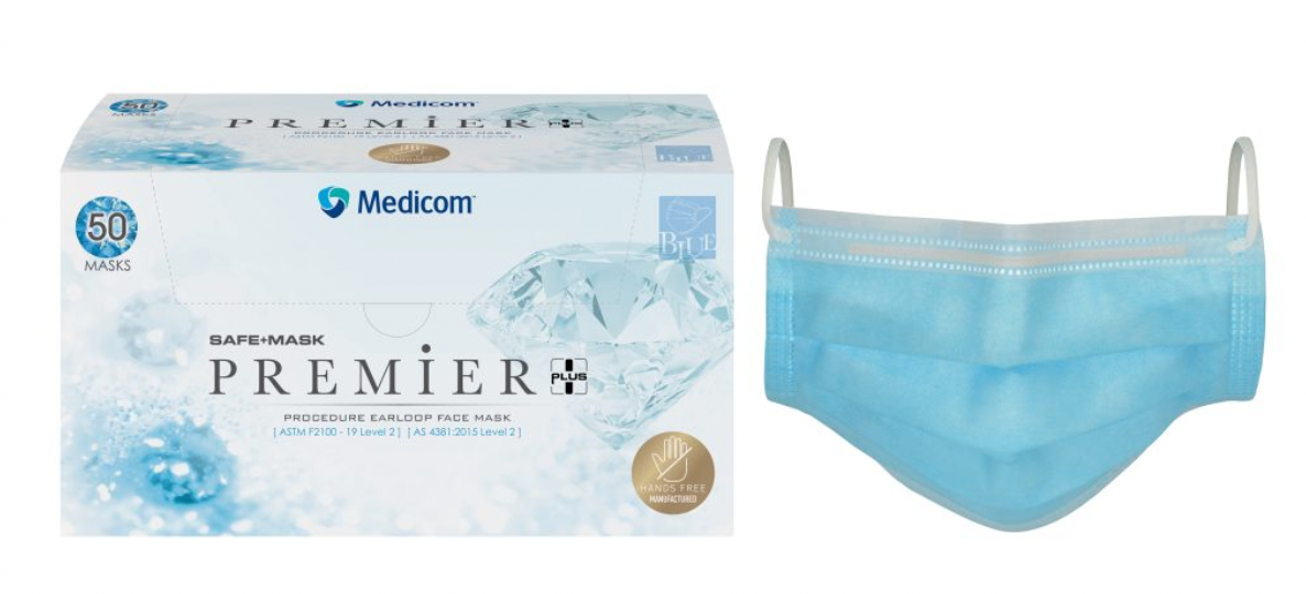 Medicom Safe Mask Premier Procedure Earloop Face Mask Blue - Box