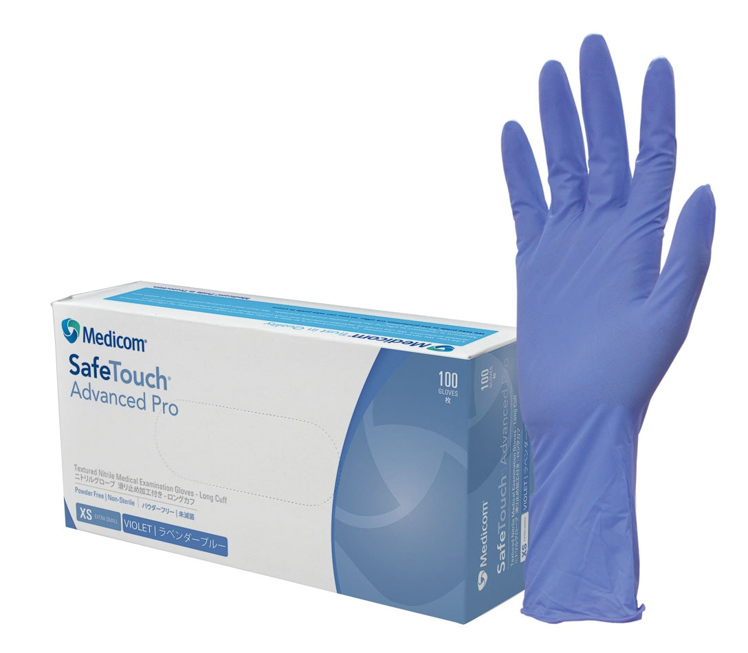 Medicom Safe Touch Advanced Pro Textured Nitrile Medical Examination Gloves Long Cuff - CTN