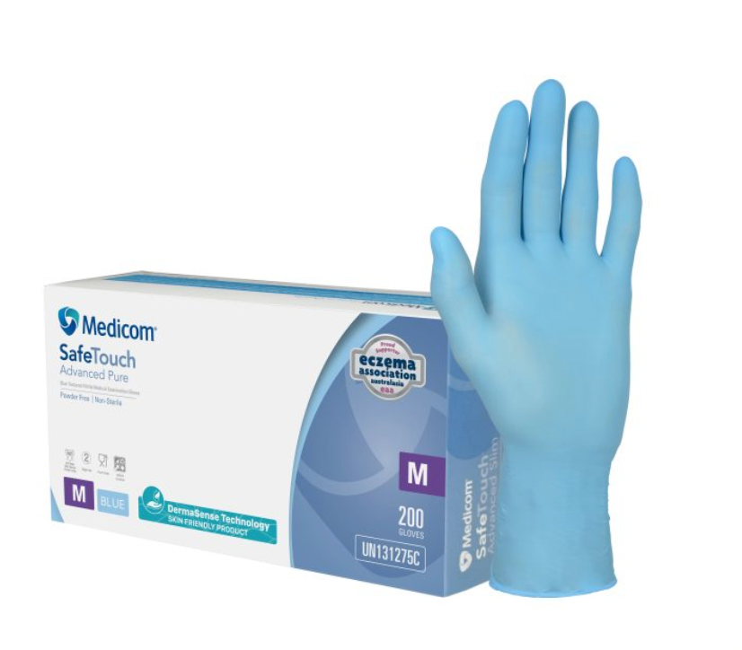 Medicom Safe Touch Advanced Pure Blue Textured Nitrile Medical Examination Gloves -CTN