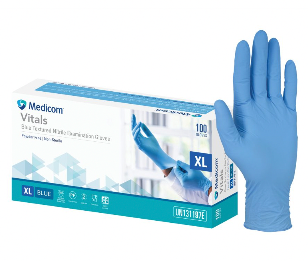 Medicom Vitals Blue Textured Nitrile Examination Gloves -CTN