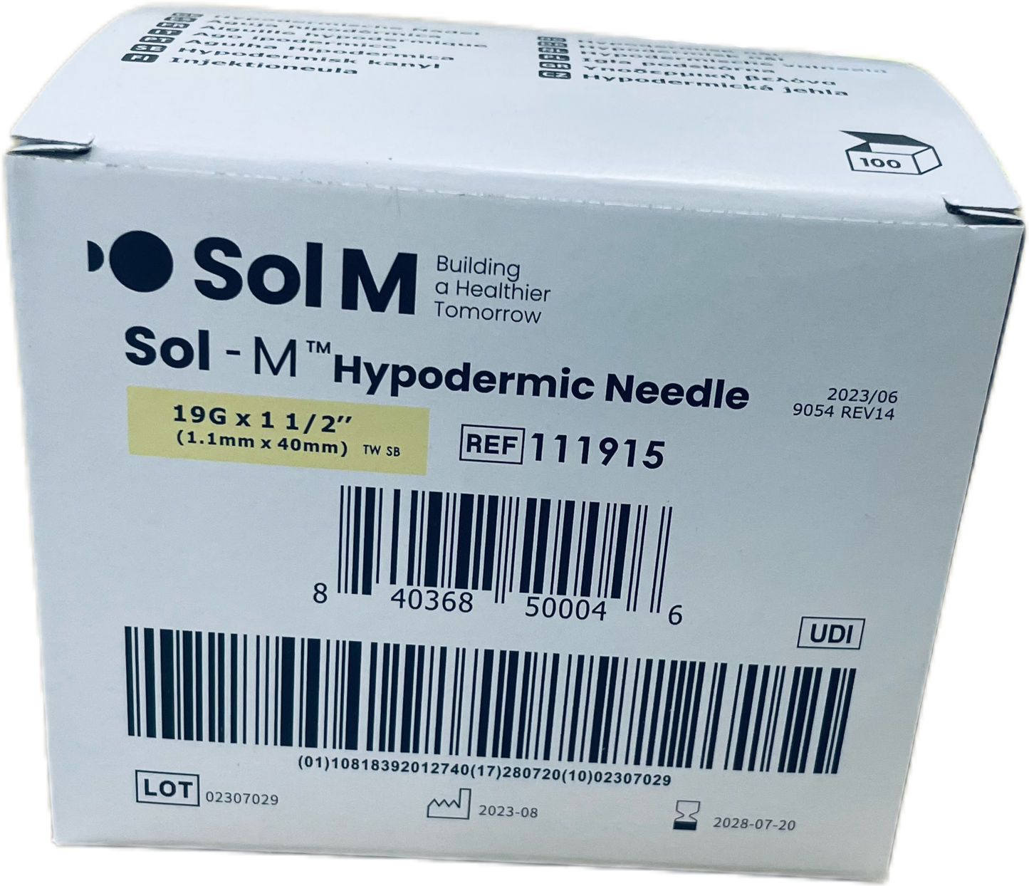 SOlM Hypodermic Needle 19G x 1 1/2" box