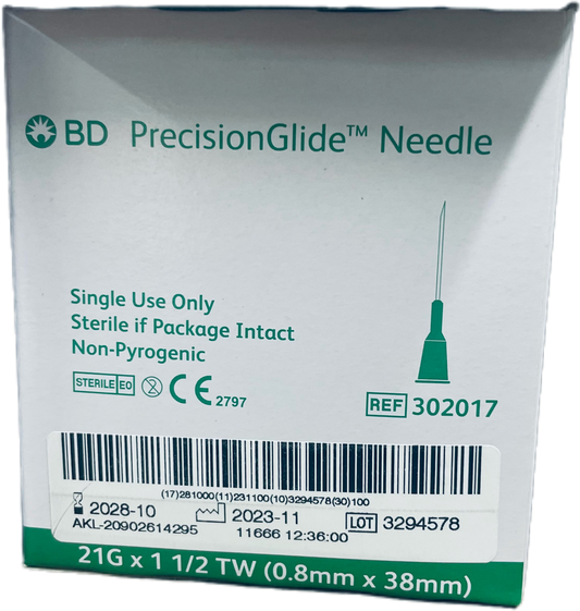 BD Needle 21G 1.5 Green (100) Box