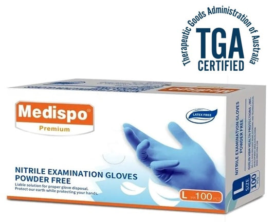 Medispo Nitrile Examination Gloves Powder Free L TGA Approved