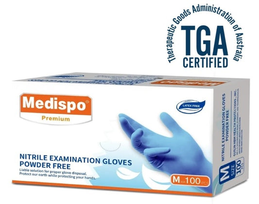 Medispo Nitrile Examination Gloves Powder Free M TGA Approved