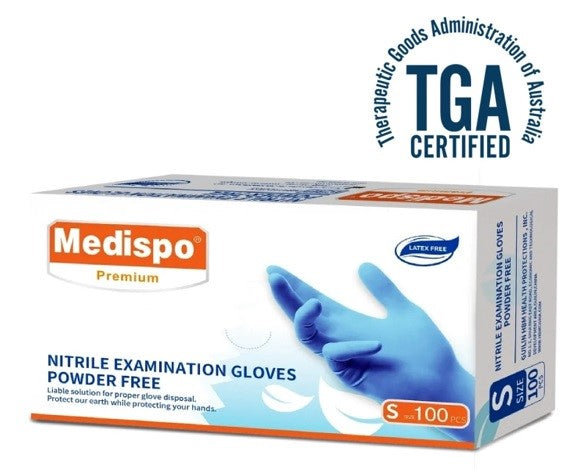 Medispo Nitrile Examination Gloves Powder Free S TGA Approved